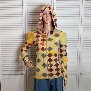 John Galliano Multicolor Argyle Hooded Harlequin Knit Sock Cardigan Small